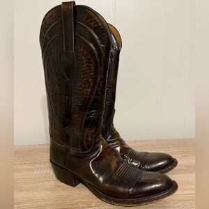 Lucchese Dark Brown Leather Western Cowboy Boots